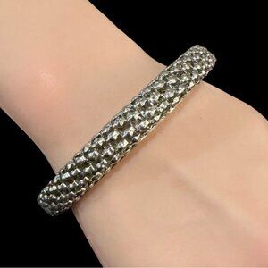 Silver-Tone Textured Metal Bangle Bracelet